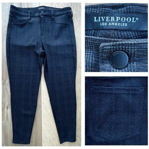 LIVERPOOL PLAID CROPPED DRESS PANTS WOMEN’S 14/32 Petite Gray High Rise Stretch